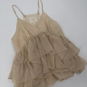 Voyage Mediterranee Capri Beige Ruffle Tank Top - XS